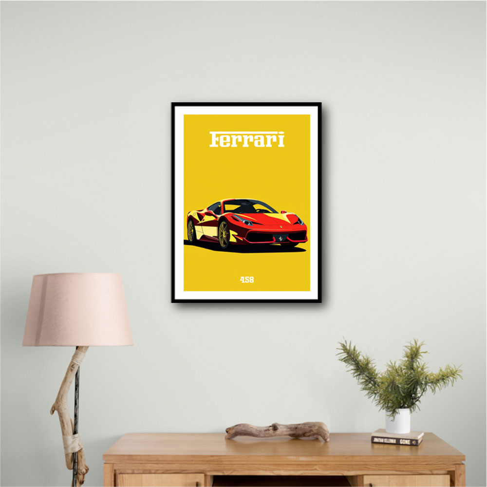 額縁 Displate YellowFerrari Limited Poster Yellow Ferrari' Poster, picture, metal print, paint by Lee